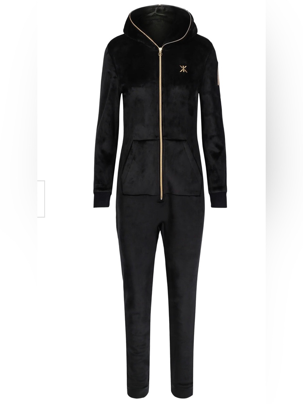 Maribel Women's Black Velvet Zip-Up Jumpsuit with Hood